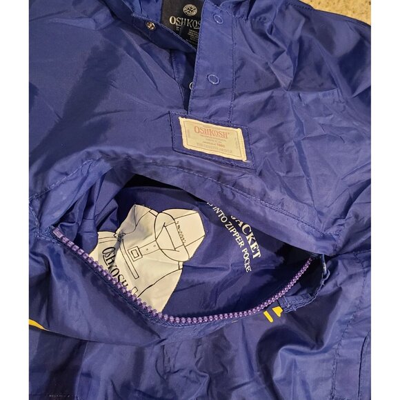 Vintage OshKosh Blue Windbreaker Rain Jacket Hooded Size 6/7 Packable - Picture 8 of 14